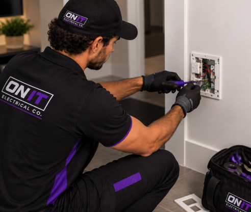 ON IT electrician repairing a power point